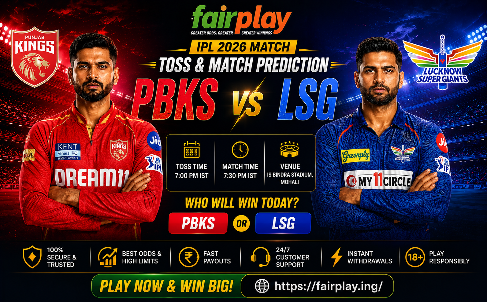 PBKS vs LSG IPL 2026 Match — Toss and Match Prediction | Fairplay